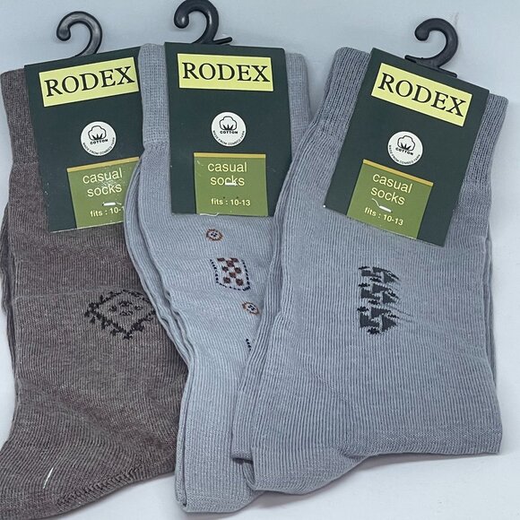 NWT Rodex Men's Casual Dress Socks - Gray & Brown - Size 10-13 - 3 Pairs - Picture 2 of 6